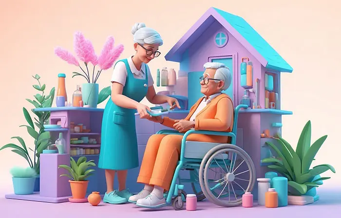 Elderly Couples Spending Time Together 3D Art Design Illustration